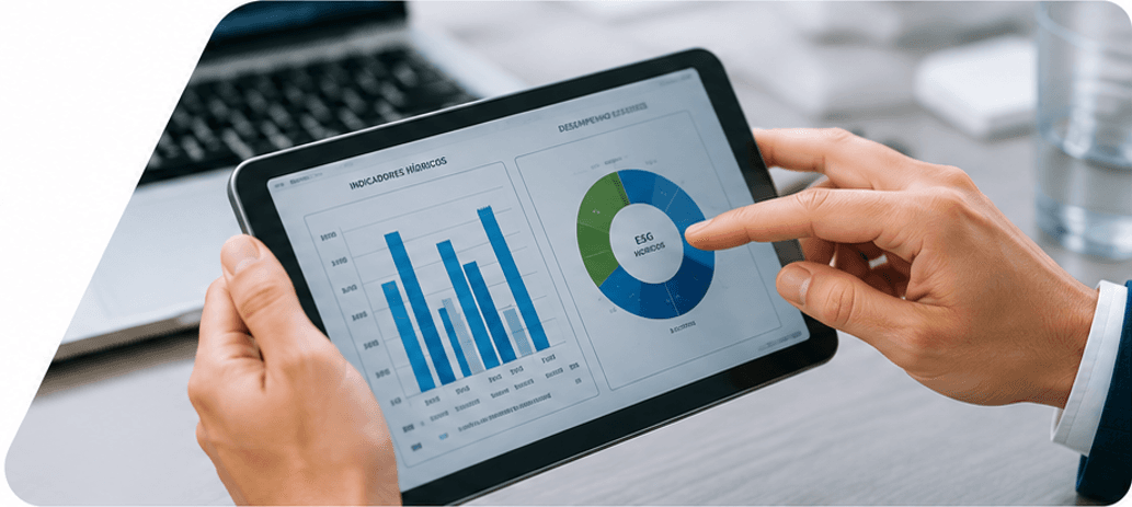Painel de indicadores ESG em um tablet